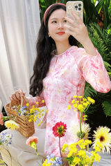 Áo bà ba Cách tân Út Hoa - Trắng chùm hoa tím
