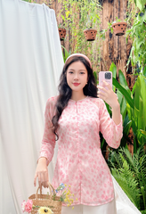 Áo bà ba Cách tân Út Hoa - Trắng hoa hồng nhỏ