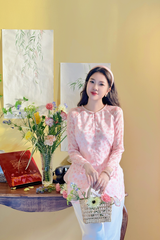 Áo bà ba Cách tân Út Hoa - Trắng hoa hồng nhỏ