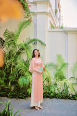 Áo dài Bách Hoa Thêu tay Hương Lài - Hồng đào