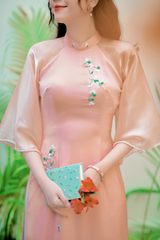 Áo dài Bách Hoa Thêu tay Hương Lài - Hồng đào