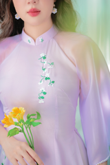 Áo dài Bách Hoa Thêu tay Hương Lài - Tím nhạt