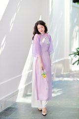Áo dài Bách Hoa Thêu tay Hương Lài - Tím nhạt