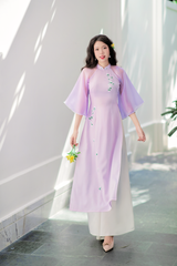Áo dài Bách Hoa Thêu tay Hương Lài - Tím nhạt