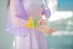Áo dài Bách Hoa Thêu tay Hương Lài - Tím nhạt