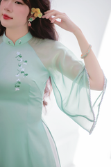 Áo dài Bách Hoa Thêu tay Hương Lài - Xanh ngọc
