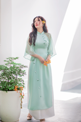 Áo dài Bách Hoa Thêu tay Hương Lài - Xanh ngọc