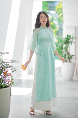 Áo dài Bách Hoa Thêu tay Hương Lài - Xanh ngọc