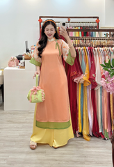 Áo dài Dáng suôn Cảnh Hoa Xuân - Cam ngọt hoa cam