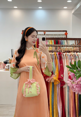 Áo dài Dáng suôn Cảnh Hoa Xuân - Cam ngọt hoa cam