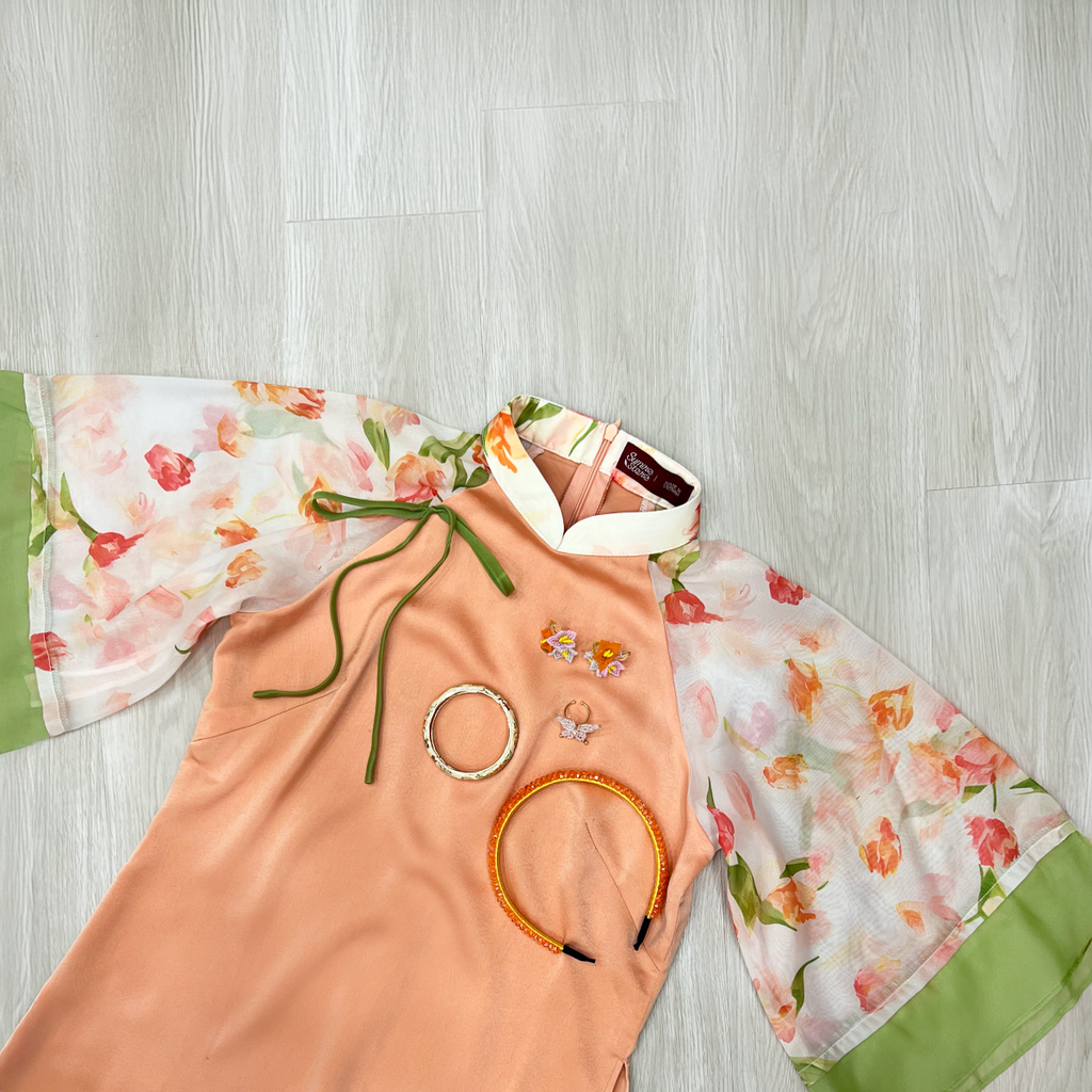 Áo dài Dáng suôn Cảnh Hoa Xuân - Cam ngọt hoa cam