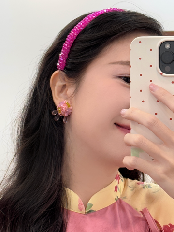 Hoa tai NK-183 hoa hồng đính đá phối giọt nước rũ