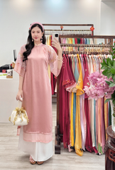 Áo dài Dáng suôn Cảnh Hoa Xuân - Hồng ửng hoa trà