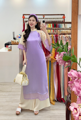 Áo dài Dáng suôn Cảnh Hoa Xuân - Tím nhạt hoa vàng
