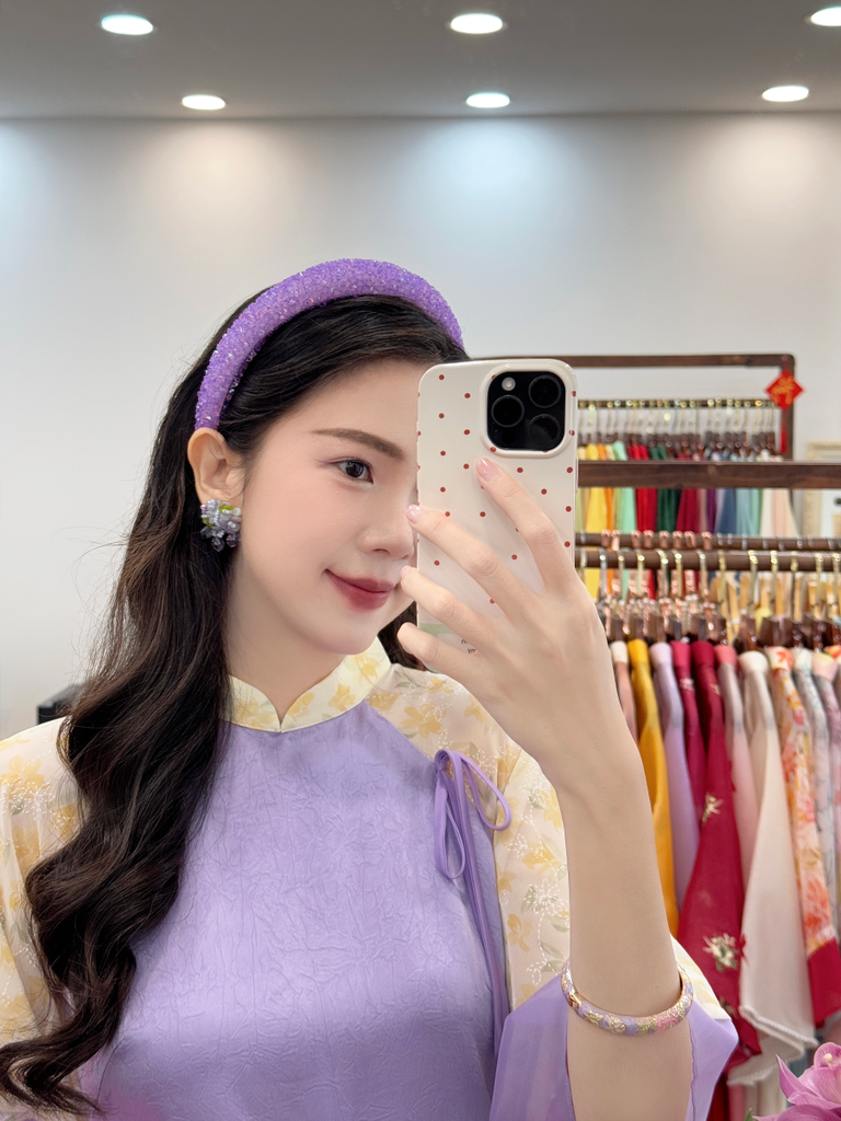 Hoa tai NK-184 hoa tím đính đá phối giọt nước rũ