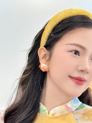 Áo dài Dáng suôn Cảnh Hoa Xuân - Vàng nắng hoa xanh