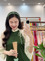 Áo dài Dáng suôn Cảnh Hoa Xuân - Xanh thông hoa thêu