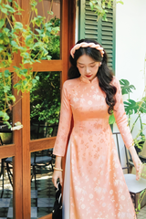 Áo dài Truyền thống Gấm Khuê Gia - Cam trúc thọ