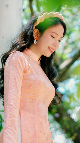 Áo dài Truyền thống Gấm Khuê Gia - Cam ửng