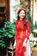 Áo dài Truyền thống Gấm Khuê Gia - Đỏ trúc thọ