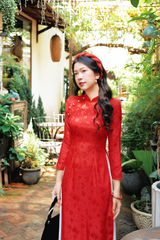 Áo dài Truyền thống Gấm Khuê Gia - Đỏ trúc thọ