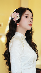 Áo dài Truyền thống Gấm Khuê Gia - Trắng dệt hoa