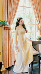 Áo dài Truyền thống Gấm Khuê Gia - Vàng kem