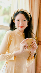 Áo dài Truyền thống Gấm Khuê Gia - Vàng kem
