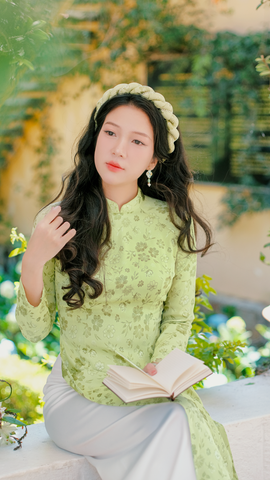 Áo dài Truyền thống Gấm Khuê Gia - Xanh cốm