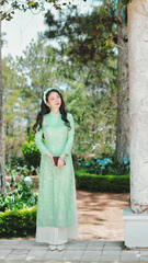 Áo dài Truyền thống Gấm Khuê Gia - Xanh ngọc