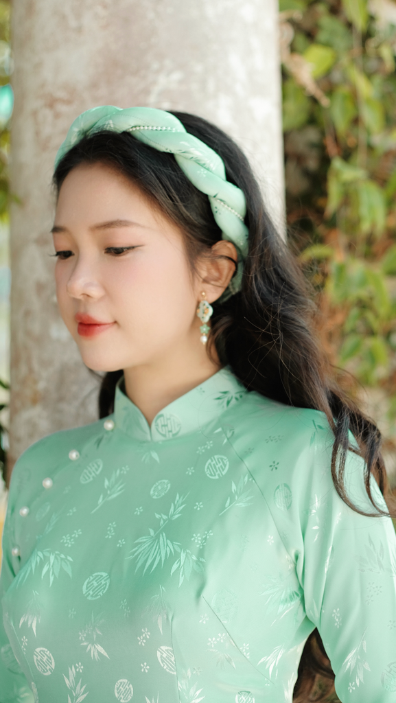 Áo dài Truyền thống Gấm Khuê Gia - Xanh ngọc