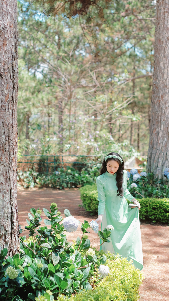 Áo dài Truyền thống Gấm Khuê Gia - Xanh ngọc