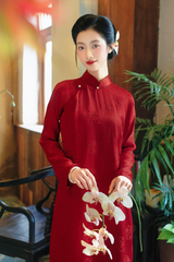 Áo dài lụa tơ tằm Tay chẽn Phúc Châu - Đỏ ổ sen
