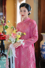 Áo dài lụa tơ tằm Tay chẽn Phúc Châu - Hồng phúc thọ