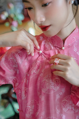 Áo dài lụa tơ tằm Tay chẽn Phúc Châu - Hồng phúc thọ