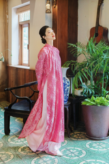 Áo dài lụa tơ tằm Tay chẽn Phúc Châu - Hồng phúc thọ