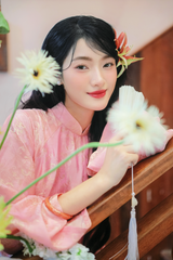 Áo dài lụa tơ tằm Dáng suôn Phúc Hạnh - Hồng phúc thọ