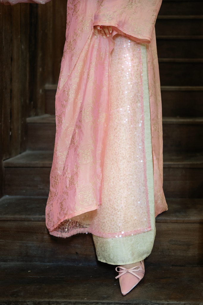 Áo dài lụa tơ tằm Dáng suôn Phúc Hạnh - Hồng phúc thọ