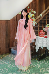 Áo dài lụa tơ tằm Dáng suôn Phúc Hạnh - Hồng phúc thọ