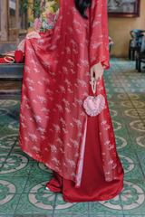 Áo dài lụa tơ tằm Dáng suôn Phúc Hoa - Đỏ hoa cúc