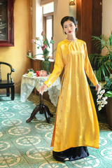 Áo dài Lụa tơ tằm Phúc Lan - Vàng cúc sen