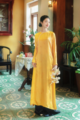 Áo dài Lụa tơ tằm Phúc Lan - Vàng cúc sen