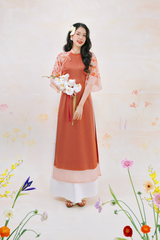 Áo dài Phương Hoa Xuân - Cam cháy hoa chùm