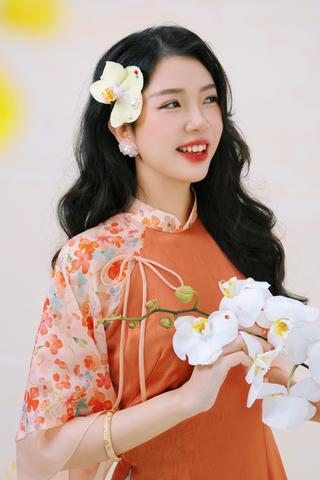 Áo dài Phương Hoa Xuân - Cam cháy hoa chùm
