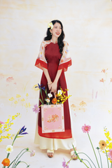 Áo dài Phương Hoa Xuân - Đỏ đô hoa kem