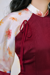 Áo dài Phương Hoa Xuân - Đỏ đô hoa kem