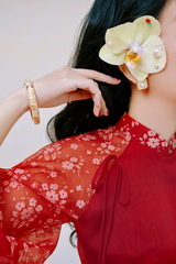 Áo dài Phương Hoa Xuân - Đỏ hoa rơi nhỏ