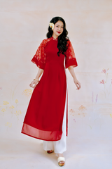 Áo dài Phương Hoa Xuân - Đỏ hoa rơi nhỏ