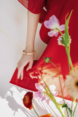 Áo dài Phương Hoa Xuân - Đỏ hoa rơi nhỏ