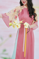 Áo dài Phương Hoa Xuân - Hồng đậm hoa kem
